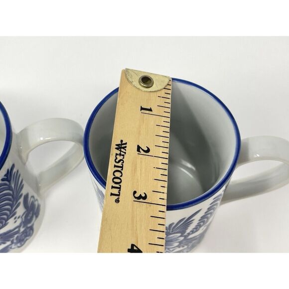 Pottery Barn Elsie Mugs Coffee Cup Blue White Bird Discontinued Rare Set Of 2 - Picture 5 of 8